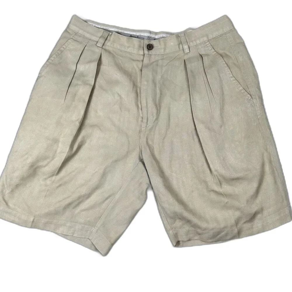 Tommy Bahama Shorts Mens 33 Tan Beige Casual Performance Chino Pleated